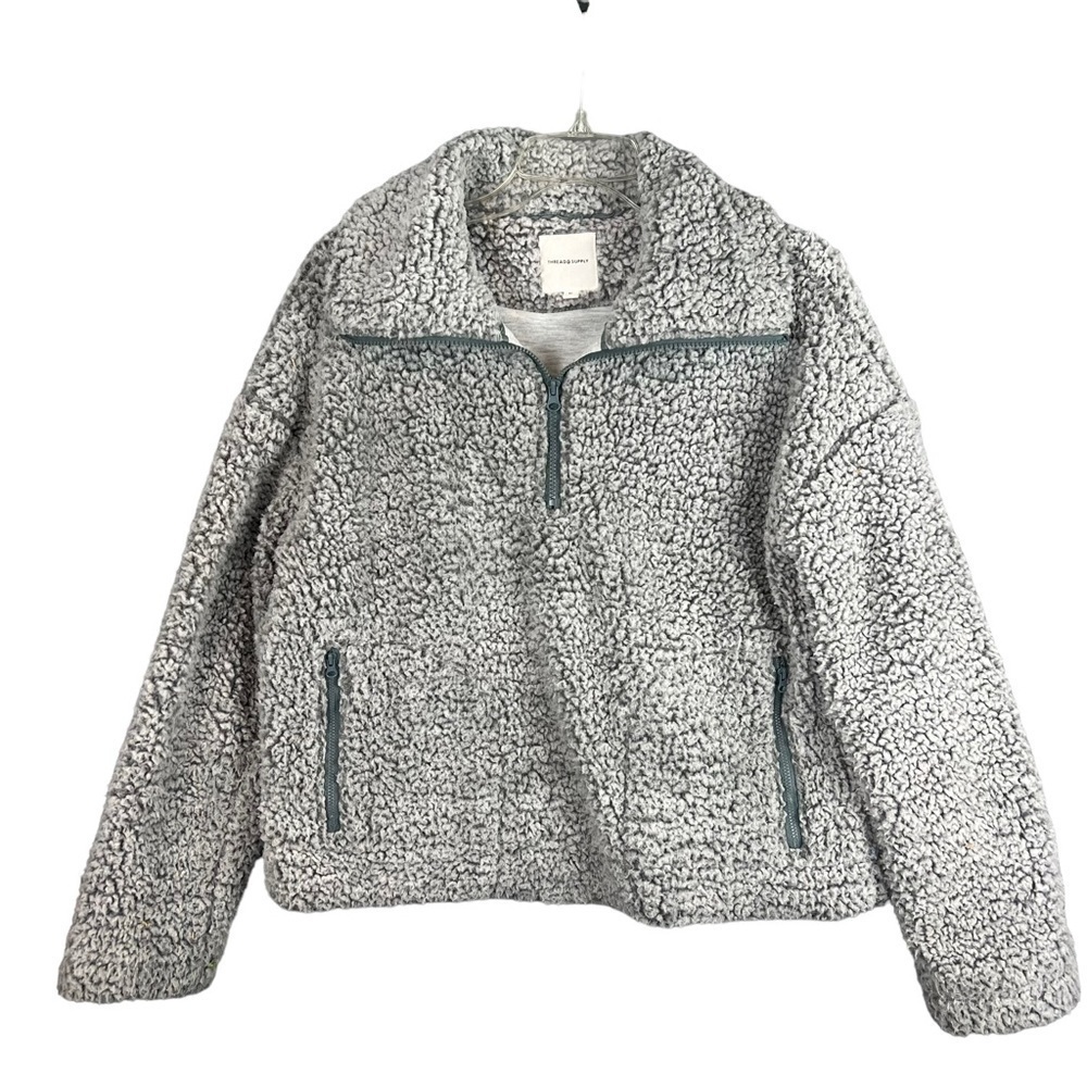 Thread & Supply Gray 1/4 Zip Pullover Sherpa Fleece Jacket Size Medium